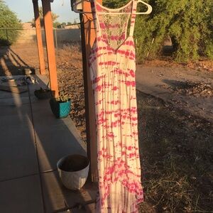 Cream and Pink Tie-Dye Maxi Dress with Lace Back